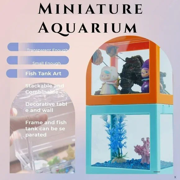 Small Betta Fish Tank, Stackable Mini Fish Tank Aquarium Tank Kit, 3/5 Gallon Re - Picture 2 of 5